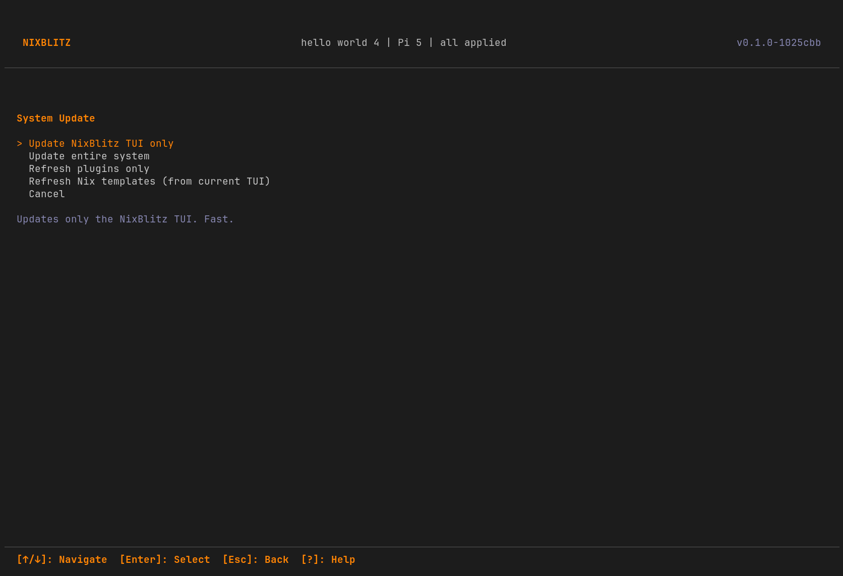 The Update view: lists available upstream updates.